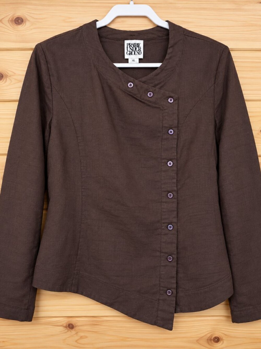 Prairie Underground Women XL Brown Asymmetrical Button Jacket Top Artsy